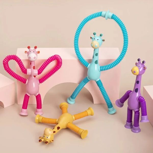 Crianças natal ventosa brinquedos pop tubos alívio do estresse girafa telescópica fidget fole sensorial anti-stress brinquedo de aperto