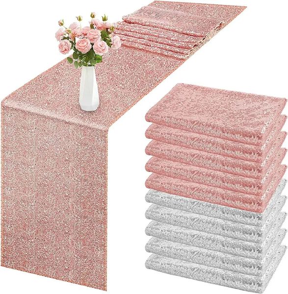 10 pezzi runner da tavolo con paillettes glitter oro argento rosa coperture in tessuto scintillante per matrimonio compleanno decorazione natalizia 240307