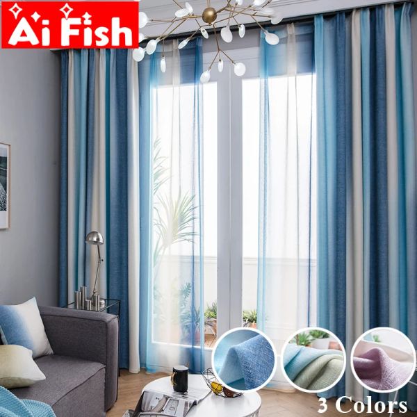 Tende Strisce di colore Tende ad alta ombra per soggiorno Camera da letto Tende da cucina Tulle Decorazioni per la casa in stile mediterraneo personalizzato wp10940