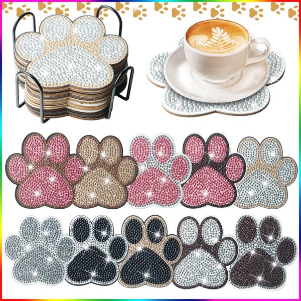 Ponto fotopersonalizado 10 tamanhos diy pintura diamante porta-copos cristal strass copo tapete animal pata artesanal ponto de broca de diamante porta-copos