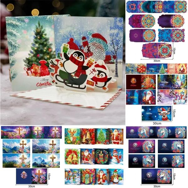 Stitch Cartoline di Natale Biglietti d'auguri per pittura con diamanti Ricamo dipinto con diamanti Mosaico con diamanti Fai da te 3D Regalo di Natale di Capodanno