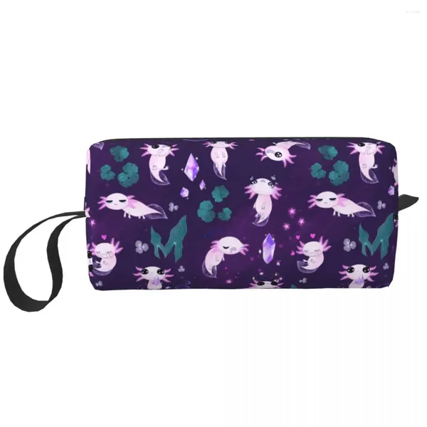 Sacos cosméticos Axolotl Padrão Viagem Saco de Higiene Pessoal para Mulheres Salamandra Animal Maquiagem Organizador Beleza Armazenamento Dopp Kit Caso Caixa