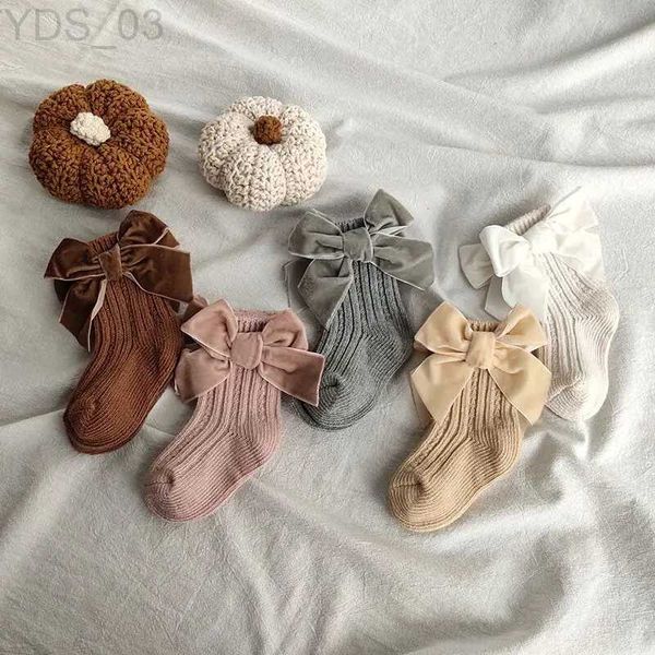 Çocuk Çoraplar Yeni Kış Çocuk Çoraplar Kalın Örme Kızlar Ayak Bileği Çoraplar Büyük Bows Sıcak Pamuk Çoraplar Toddlers Bebekler Boot Socks 0-5 YQ240314