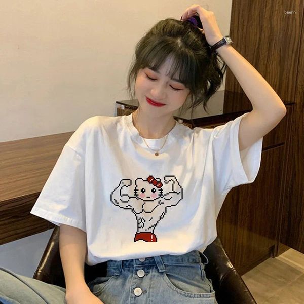 Magliette da donna HelloKittys Muscle Women T-shirt Kuromis Cartoni animati Anime Kawaii Abbigliamento casual Cotone Streetwear Top unisex Manica corta