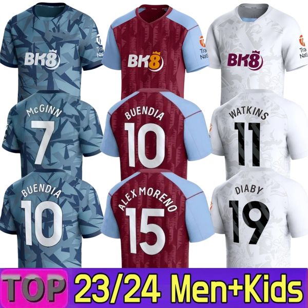 2023 2024 Aston Villas Soccer Trikots Kids Kit Home Football Shirt Training Fans Spieler Version Camisetas Mings McGinn Buendia Watkins Maillot Foot S-2xl