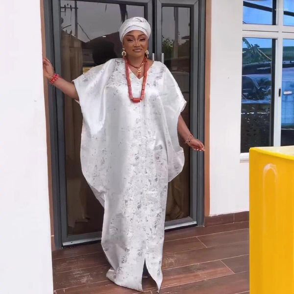 Roupas étnicas Plus Size Vestidos de Noite Africanos para 2024 Mulheres Abaya Bat Manga Boubou Maxi Vestido Dubai Kaftan Dashiki Vestido com lenço na cabeça
