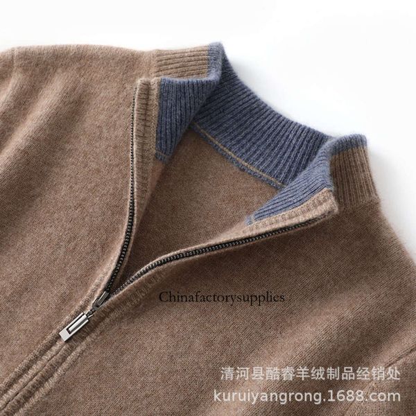 Herbst Winter Neue 100% Reinem Kaschmir Pullover männer Halb Stehkragen Gestrickte Strickjacke Mit Reißverschluss Solide Wolle Top Mantel