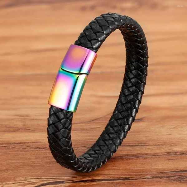 Charme Pulseiras XQNI Preto Marrom Couro Aço Inoxidável Pulseira Masculina Cor Botão DIY Combinação Para Homens Presente de Jóias de Aniversário