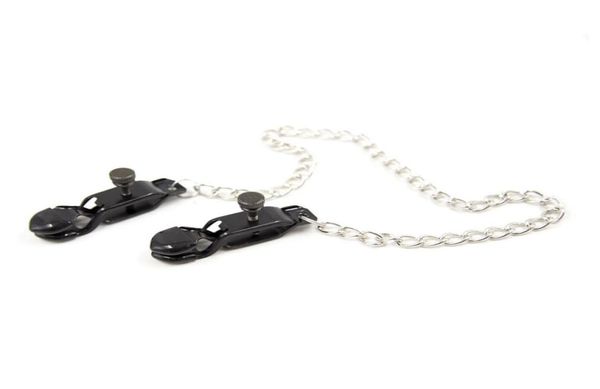 Metall-Brust-Bondage-Clip, schwarze Nippelklemmen aus Edelstahl mit Kette, Silikagel-Pad7672330