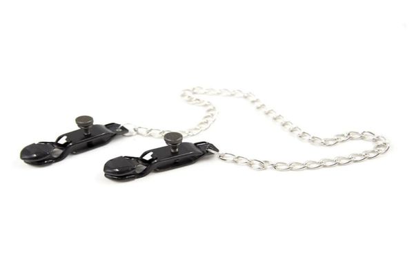 Morsetti per capezzoli in acciaio inossidabile nero con clip per bondage al seno in metallo con catena in gel di silice7672330