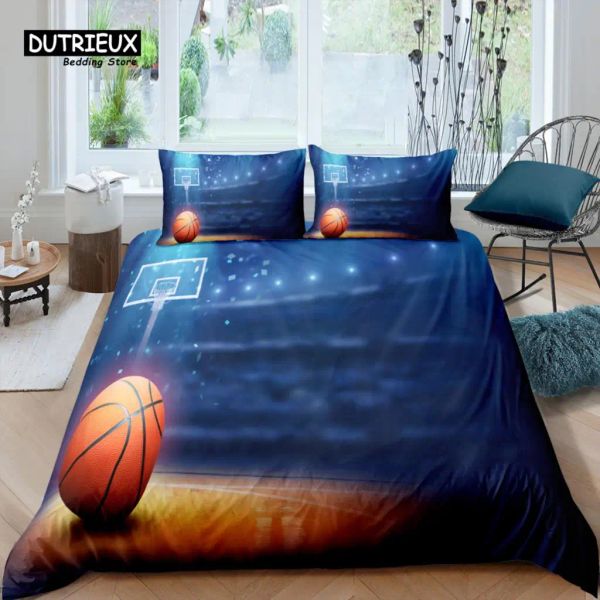 Messo a casa Living Living Luxury Basket Basketball Courtbeding Set Kids Duvet Cover Cover Cestino da letto sportivo Set Queen and King US/US/AU/UK Times Tende