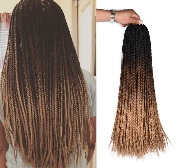 24inch 22Strands Kutu Örgüler Tığ işi Saç Uzantıları 100g Ombre Kanekalon Sentetik 3s Tığ örgü saçları siyah w6781478