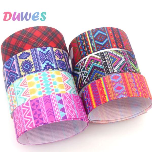 Accessoires Duwes 50yards Tribal Plaid Folkcustom Gedrucktes Grosgrain Ribbon Accessoires Material Kopfbedeckungsdekoration DIY NEWING FRAUT D1850