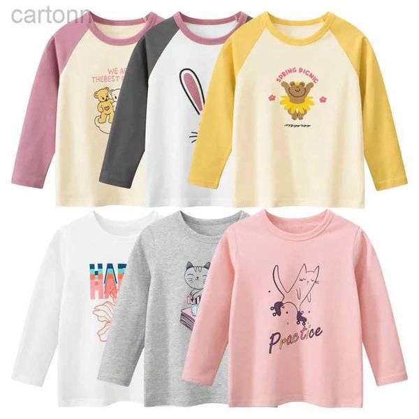 Camisetas 2024 outono novo coreano crianças desgaste dos desenhos animados urso meninas manga longa camiseta na moda crianças roupas underlay camisa para menina ldd240314