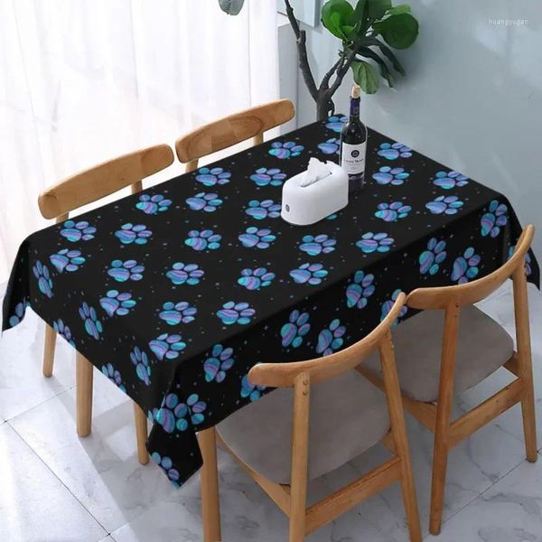 Toalha de mesa retangular à prova d'água, capa elástica com patas estreladas, cães florais, toalha de mesa para jantar