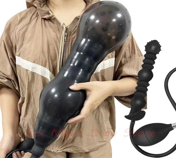 Brinquedo sexual massageador expansão 1852cm super longo inflável anal plug dobrável inflar buttplug enorme bomba vibrador bdsm punho cinta em pul5363182