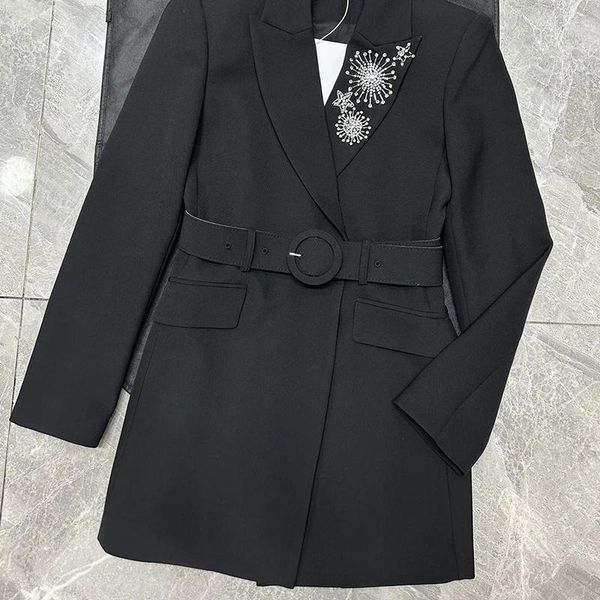 Abiti da donna Donna Diamanti neri Bavero Blazer Cappotti Ufficio Cintura in vita di alta qualità Spallina Pista primaverile Y2K Abbigliamento