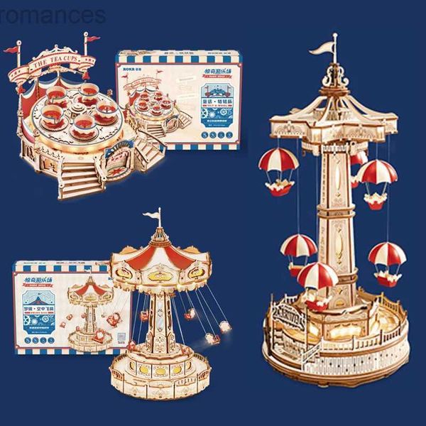 3D Puzzles Teacup Amusement Park Parachute Flying Chair Series Building Toys Aniversário Presente de Natal para Crianças Crianças 3D Puzzle De Madeira 2023 Novo 240314