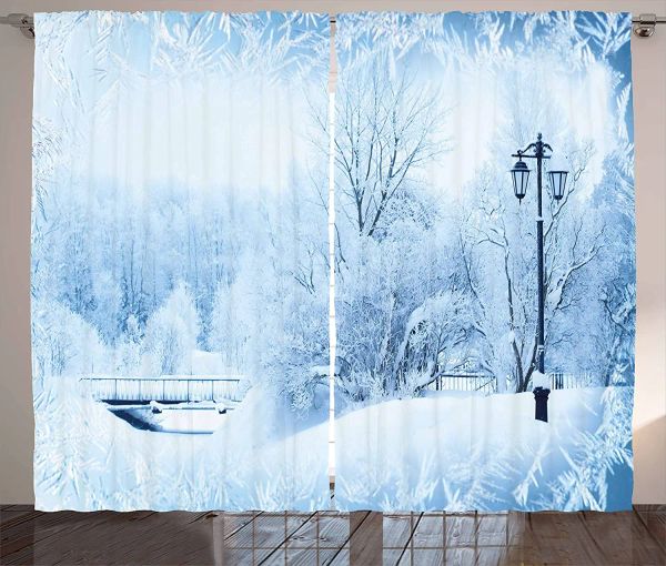 Cortinas de inverno árvores de inverno no país das maravilhas tema natal ano novo cenário congelante clima gelado sala de estar quarto cortina de janela