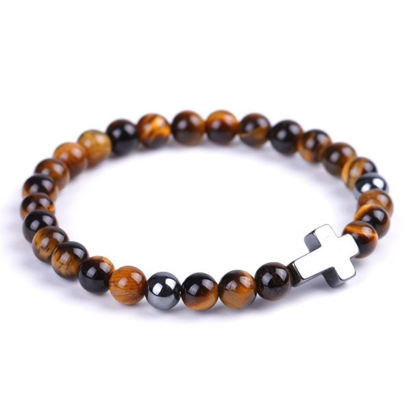 Jesus cruz charme olho de tigre lava pedra frisado pulseira cristais cura energia natural pedra preciosa pulseiras para mulheres moda jóias