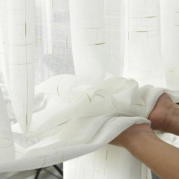 Cortinas modernas brancas transparentes de tule listrado quarto cortinas de linho de algodão para sala de estar cortinas de janela de cozinha tecido personalizado voile