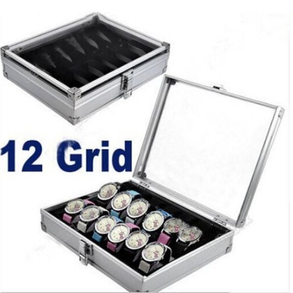 Caixa de relógio casos 12 grade slots assista winder liga de alumínio dentro do recipiente jóias organizador acessórios exibição armazenamento case1 box2407