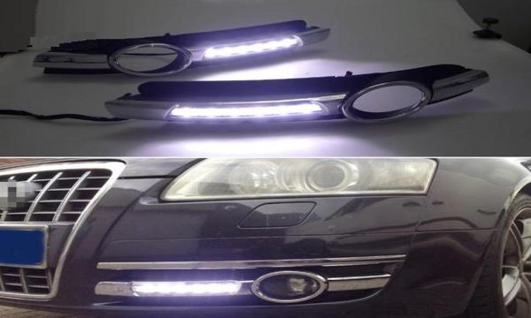 2 peças para a6 c6 2005 2006 2007 2008 tira cromada à prova d' água abs carro lâmpada drl 12v led luz de circulação diurna daylight3554973