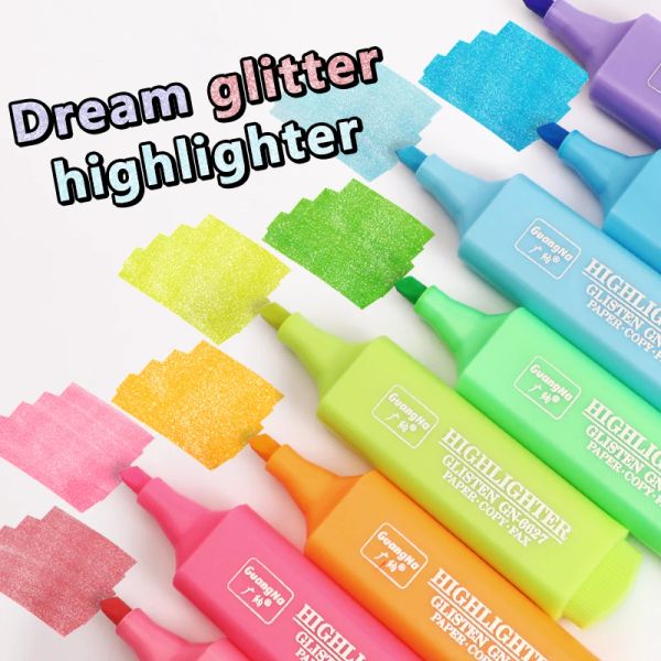 Canetas 8 cores Glitter Highlighters Pen Fine Flash Marker Pen Painting Maker para Scrapbook Diário Diário Estudante Papelaria Fornecimento