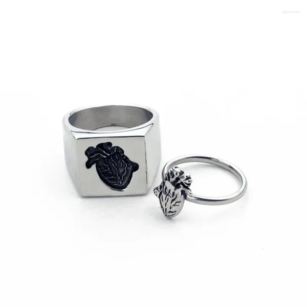 Cluster Ringe Mode Puzzle Anatomisches Herz Ring Für Frauen Männer Edelstahl Orgel Form Doppel Hochzeit Schmuck Paar Geschenk