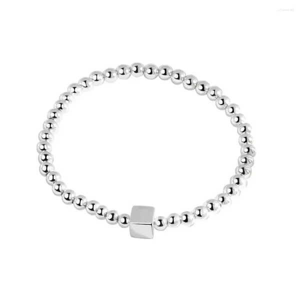 Braccialetti a maglie Color argento sterling per donna Perline geometriche Fascino Catena a mano Gioielli di moda originali con timbro