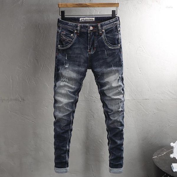 Jeans da uomo Moda Vintage da uomo di alta qualità retrò nero blu elasticizzato slim fit strappato pantaloni di jeans firmati casual Hombre