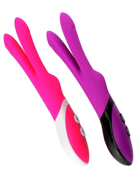 2020 NOVO USB Split 2 cabeças em forma de Y Vagina Massger Silicone Coelho AV Vibrador GSpot Masturbação Estimulação Adulto Brinquedo Sexual mulher C9995187