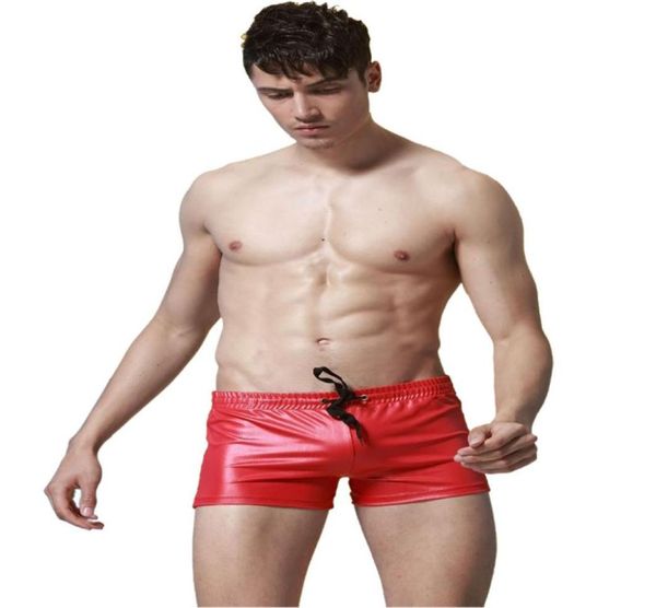 Venda de couro falso homens sexy roupa interior boxers shorts tightfitting cuecas masculinas com cordão roupa de banho sxl3925475