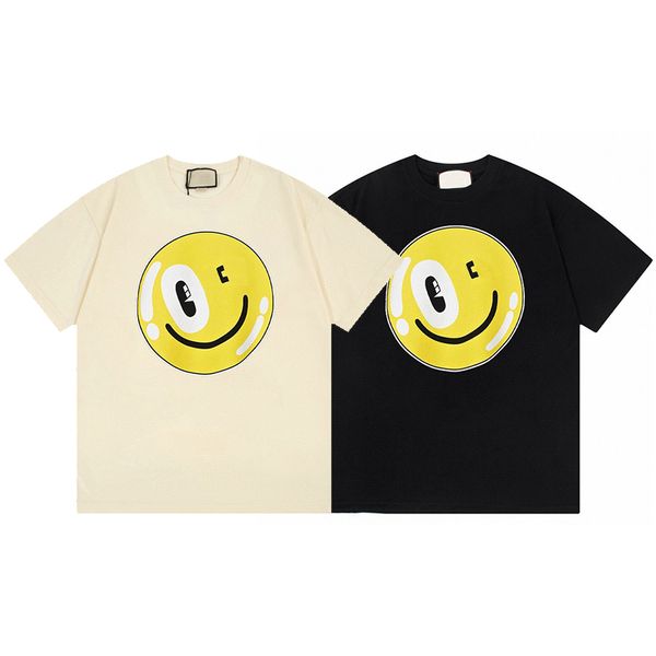 Ağır Yapılan Erkekler İtalya Tarzı Gülümseme Yüz Baskı Tee Tasarımcısı Tişört Yaz Sokak Kaykay Kısa Kollu Tshirt 24SS 0314