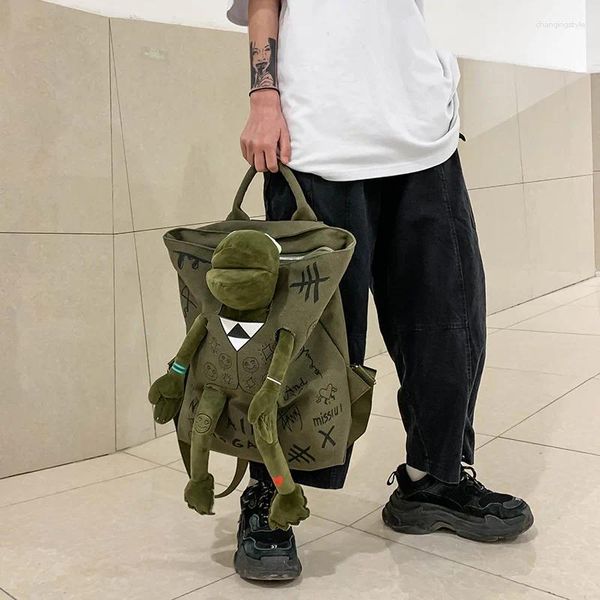 Sacos escolares 2024 bolsa feminina legal sapo verde mochila mochila lona mochila masculina