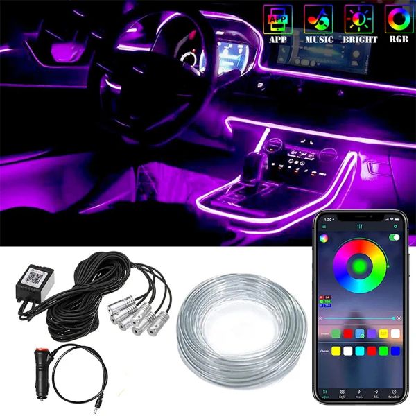 Araba iç neon rgb LED şerit ışıkları 4/5/6 1 Bluetooth uygulaması kontrol dekoratif ışıklar ortam atmosferi gösterge paneli lambası ll