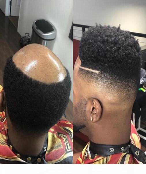 Süper dayanıklı cilt tabanı 6mm afro bukle erkek saç toupee African amerika için siyah erkekler 100 insan saç toupe curly perukları7768278