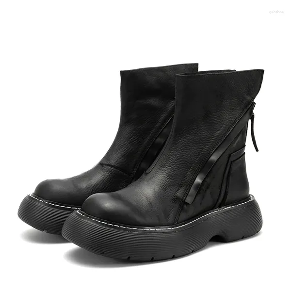 Botas design homens tornozelo couro genuíno grosso sola ao ar livre sapatos de trabalho juventude moda motocicleta botines hombre 5c