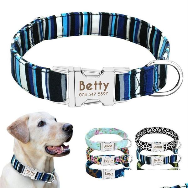 Collari per cani Guinzagli Collare in nylon Etichetta identificativa personalizzata personalizzata Targhetta con nome inciso Pet Cat Antilost per piccole medie grandi2033 Drop De Dhw0Q