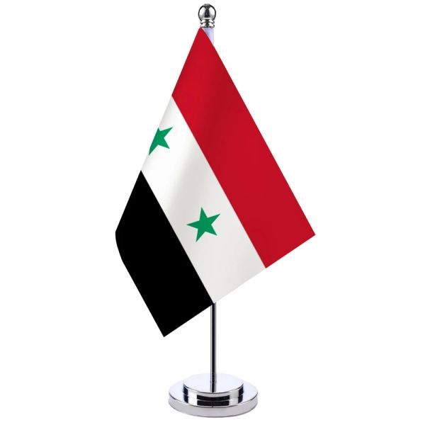 Zubehör 14 x 21 cm Büro-Schreibtisch-Flagge von Syrien, Banner, Sitzungssaal, Tischständer, Stange, das syrische Nationalflaggen-Set, Tagungsraum-Dekoration