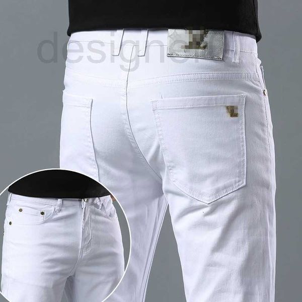 Jeans masculinos designer primavera / verão novos jeans para homens luz luxo edição coreana fino pés elásticos fino ajuste algodão elástico puro branco europeu calças compridas ztgn