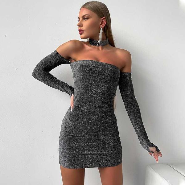 Frauen Winter neuer Mode sexy schlanke fit helle Farbe BH Kleid