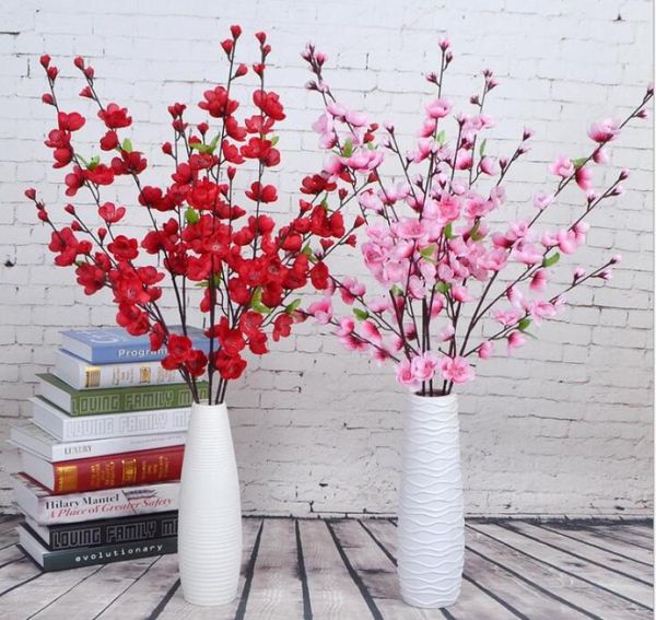 Künstlicher Kirschfrühlings-Pflaumen-Pfirsichblüten-Zweig-Seidenblumen-Baum für Hochzeitsfest-Dekoration weiß rot gelb rosa 5 Farbe9288935
