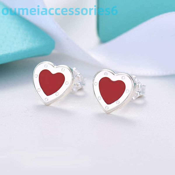 2024 Designer di lusso di marca gioielli con perno smalto blu a forma di cuore lettere stampate rosa orecchini serie T per le donne con scatola Rjgz