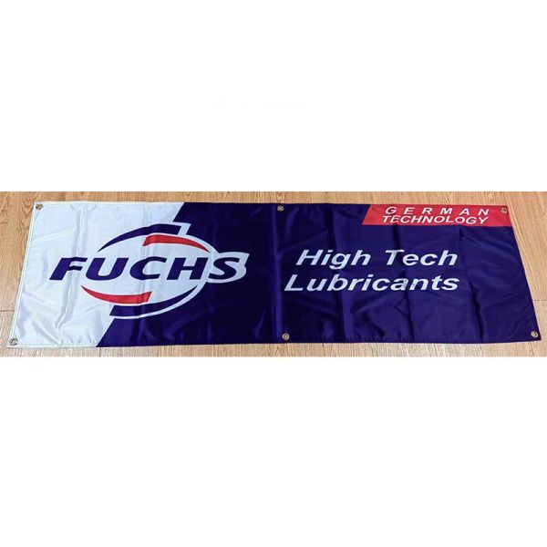 Accessori 130GSM 150D Materiale poliestere Fuchs High Tech Lubrificanti tedeschi Olio Banner 1,5 piedi * 5 piedi (45 * 150 cm) Dimensioni Bandiera decorativa pubblicitaria