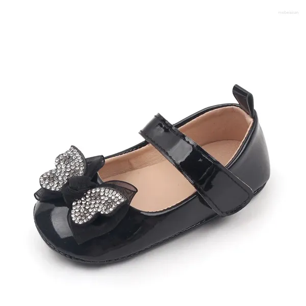 Primeiros caminhantes bebê meninas mary jane apartamentos antiderrapante strass bowknot princesa vestido sapatos berço infantil