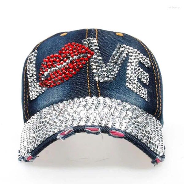 Cappellini con sfera Arrivo Diamanti da donna Trapano manuale Baseball di alta qualità Moda Lettere d'AMORE Cappelli in denim per ragazze SY543