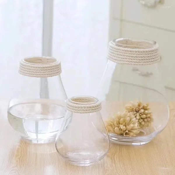 Vasos simples e moderno vaso de vidro transparente corda hidropônica sala de estar decoração de casa artesanato