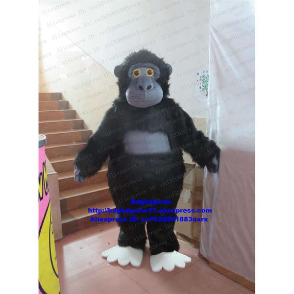 Trajes da mascote preto longo pele orangotango gorila chimpanzé macaco símio babuíno papio gelada mascote traje adulto rua shopping turista zx842