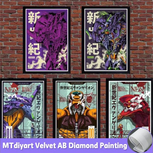 Stitch EVA Klassische japanische Anime-Diamant-Stickerei, Roboter-Krieger, Diamant-Gemälde, 5D-Vollbohrset, Kreuzstich-Kunst, Heimdekoration